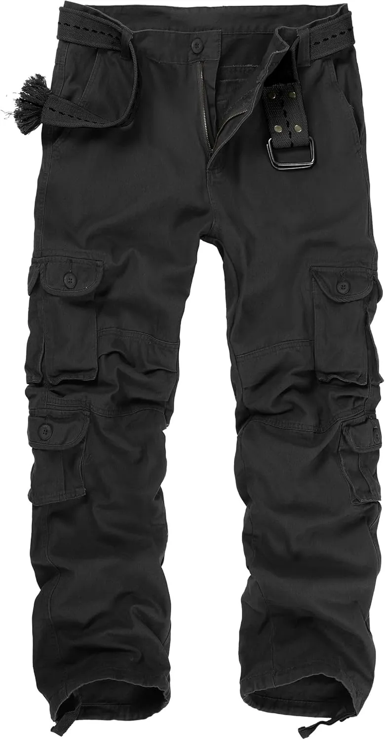 Men's Camo Cargo Pants Cotton Ripstop Outdoor Adventure Wear Casual Hiking Work Pants with Multi Pockets(No Belt)