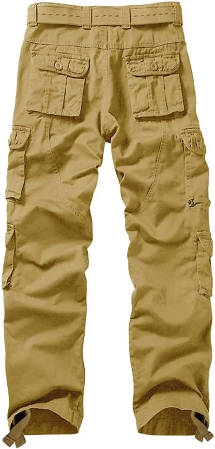 Men's Camo Cargo Pants Cotton Ripstop Outdoor Adventure Wear Casual Hiking Work Pants with Multi Pockets(No Belt)