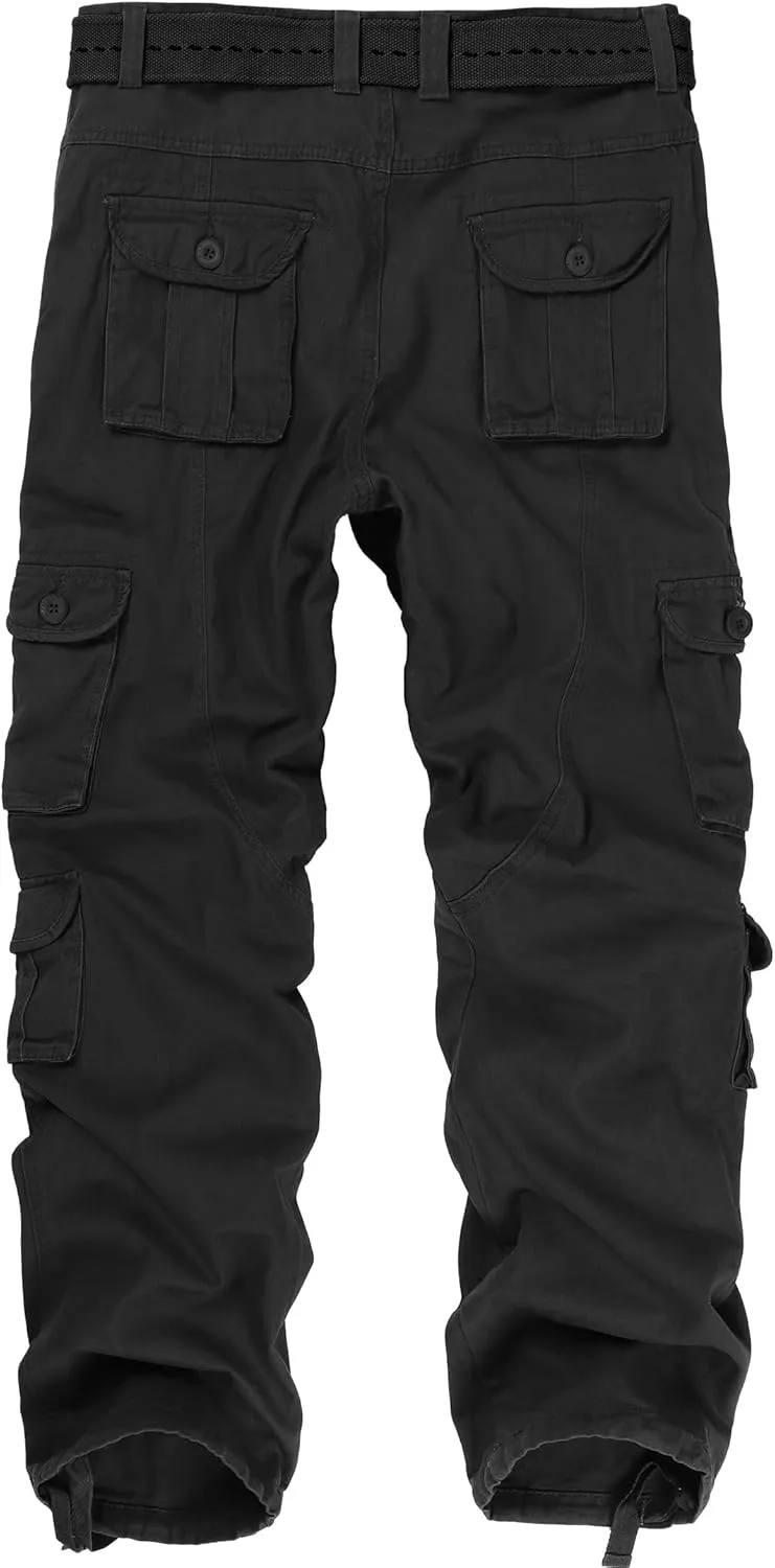 Men's Camo Cargo Pants Cotton Ripstop Outdoor Adventure Wear Casual Hiking Work Pants with Multi Pockets(No Belt)