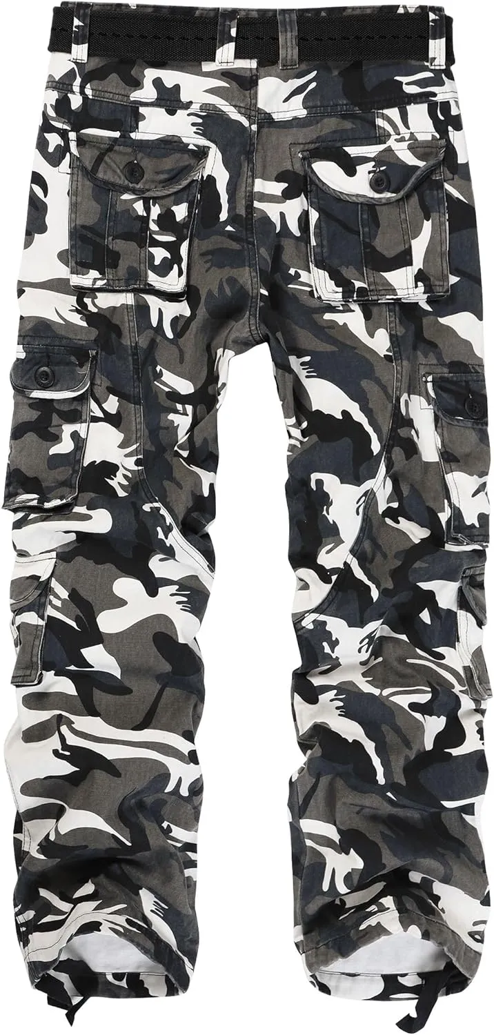 Men's Camo Cargo Pants Cotton Ripstop Outdoor Adventure Wear Casual Hiking Work Pants with Multi Pockets(No Belt)