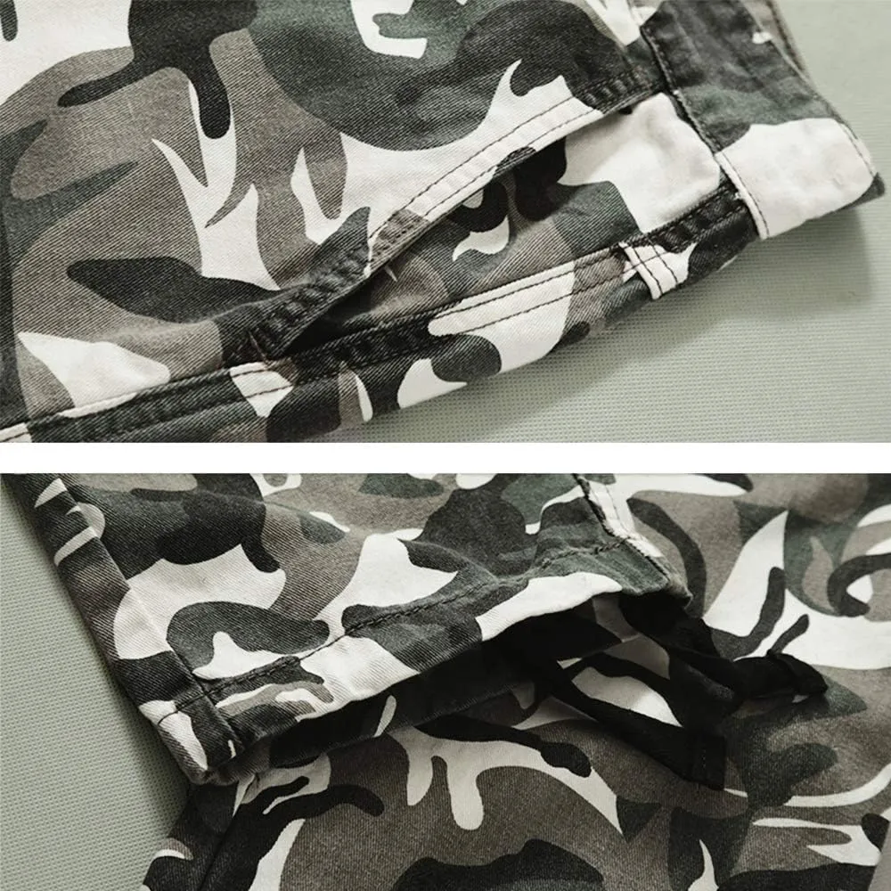 Men's Camo Cargo Pants Cotton Ripstop Outdoor Adventure Wear Casual Hiking Work Pants with Multi Pockets(No Belt)