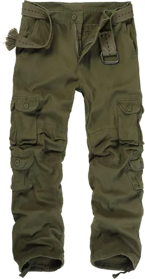 Men's Camo Cargo Pants Cotton Ripstop Outdoor Adventure Wear Casual Hiking Work Pants with Multi Pockets(No Belt)