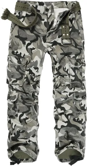 Men's Camo Cargo Pants Cotton Ripstop Outdoor Adventure Wear Casual Hiking Work Pants with Multi Pockets(No Belt)