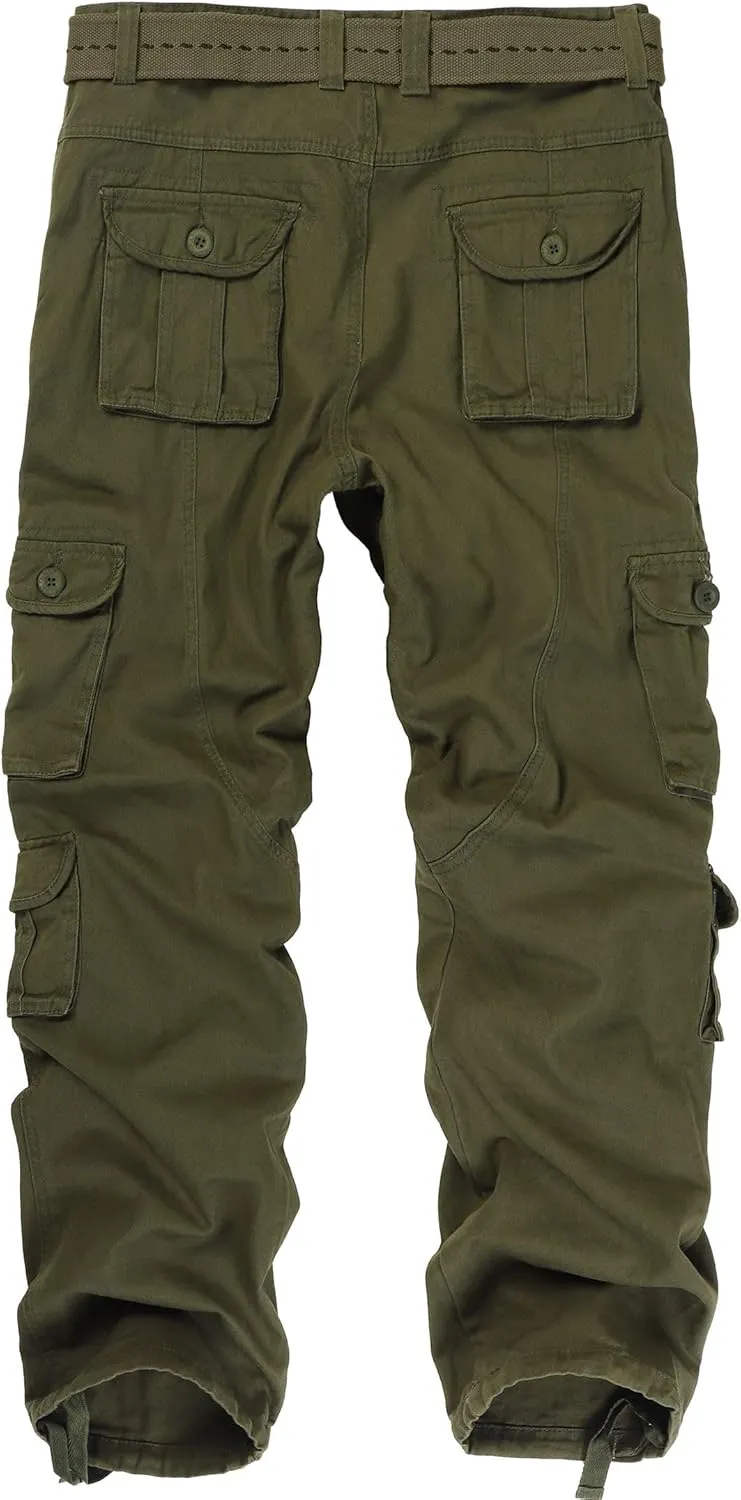 Men's Camo Cargo Pants Cotton Ripstop Outdoor Adventure Wear Casual Hiking Work Pants with Multi Pockets(No Belt)