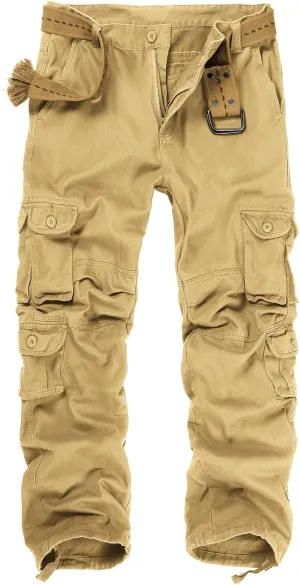 Men's Camo Cargo Pants Cotton Ripstop Outdoor Adventure Wear Casual Hiking Work Pants with Multi Pockets(No Belt)
