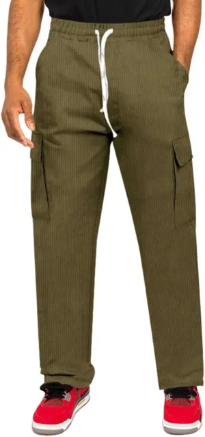 Men's Corduroy Pants Elastic Drawstring Track Pants Slim Fit Straight Leg Sweatpants Outdoor Casual Hiking Sweatpant