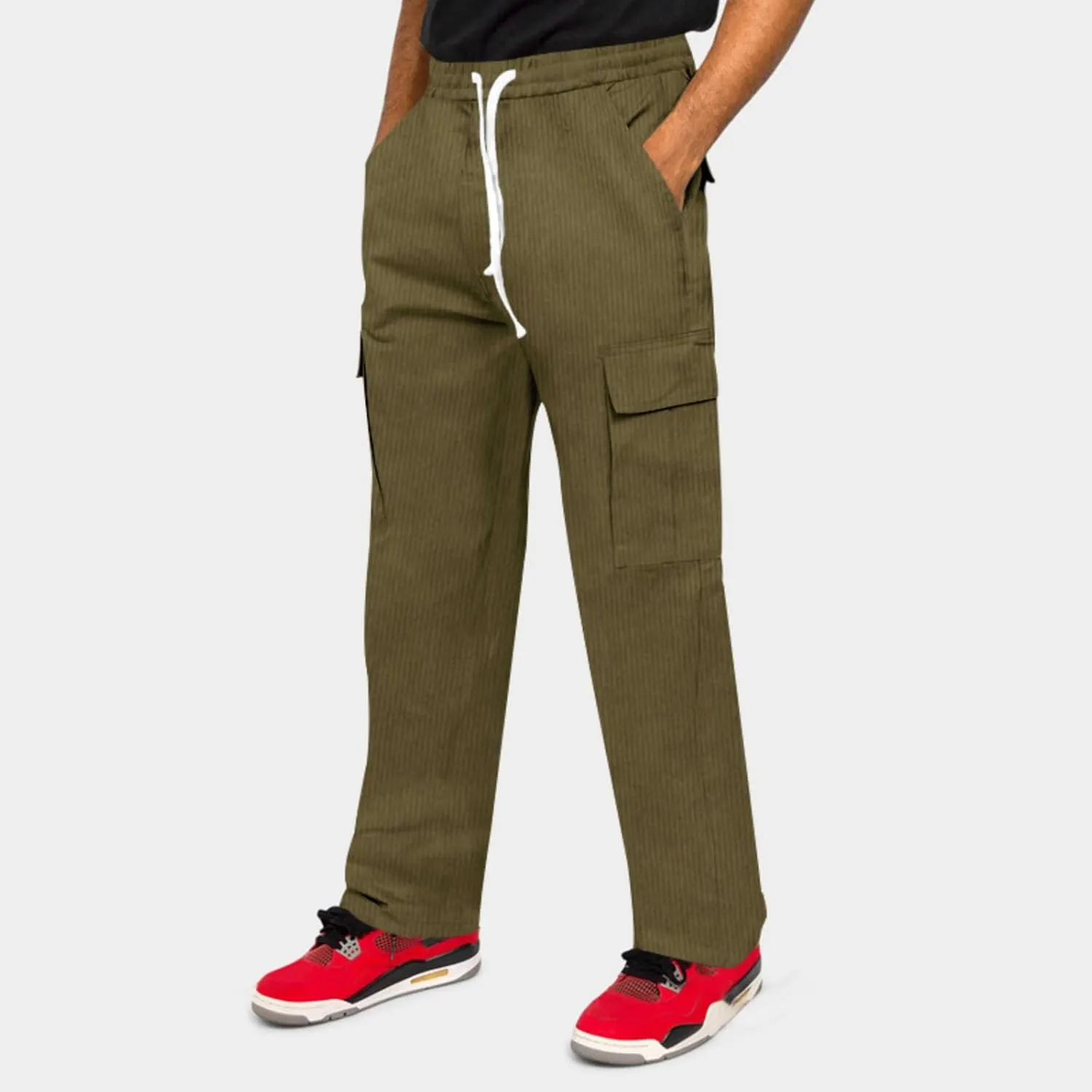 Men's Corduroy Pants Elastic Drawstring Track Pants Slim Fit Straight Leg Sweatpants Outdoor Casual Hiking Sweatpant