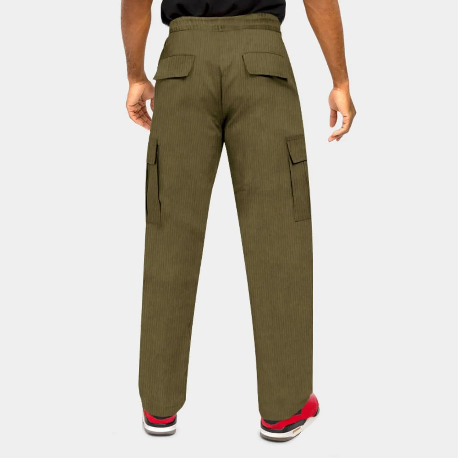 Men's Corduroy Pants Elastic Drawstring Track Pants Slim Fit Straight Leg Sweatpants Outdoor Casual Hiking Sweatpant