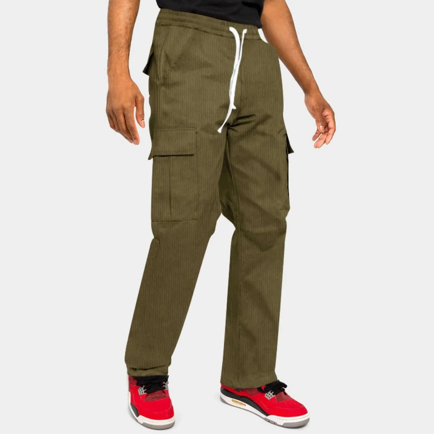 Men's Corduroy Pants Elastic Drawstring Track Pants Slim Fit Straight Leg Sweatpants Outdoor Casual Hiking Sweatpant