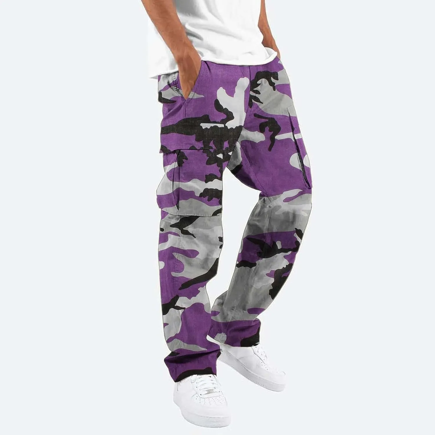 Men's Cotton Hiking Tactical Pants Trousers Drawstring Stretch Elastic Waist Lightweight Outdoor Hiking Pants with Pockets