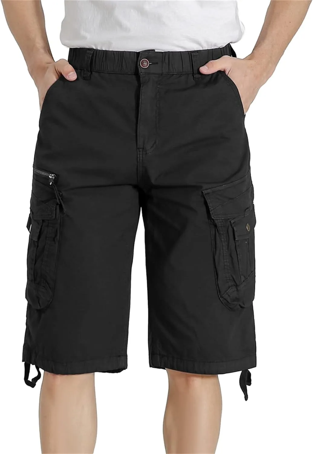 Mens Elastic Waist Cargo Shorts Zipper Pocket Relaxed Fit Stretch Cotton Hiking Camo Cargo Shorts for Men