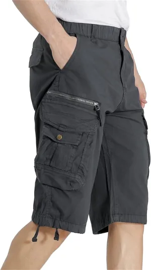 Mens Elastic Waist Cargo Shorts Zipper Pocket Relaxed Fit Stretch Cotton Hiking Camo Cargo Shorts for Men