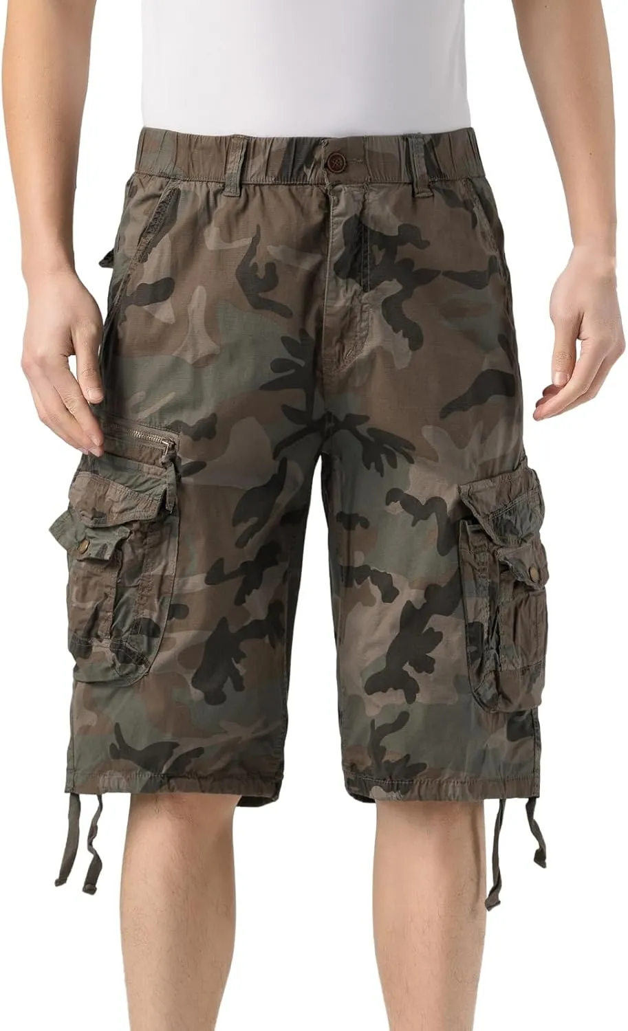 Mens Elastic Waist Cargo Shorts Zipper Pocket Relaxed Fit Stretch Cotton Hiking Camo Cargo Shorts for Men