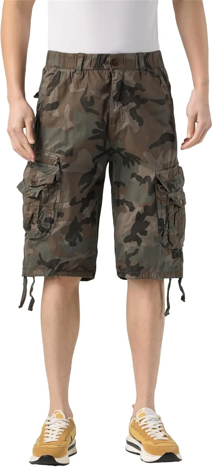Mens Elastic Waist Cargo Shorts Zipper Pocket Relaxed Fit Stretch Cotton Hiking Camo Cargo Shorts for Men