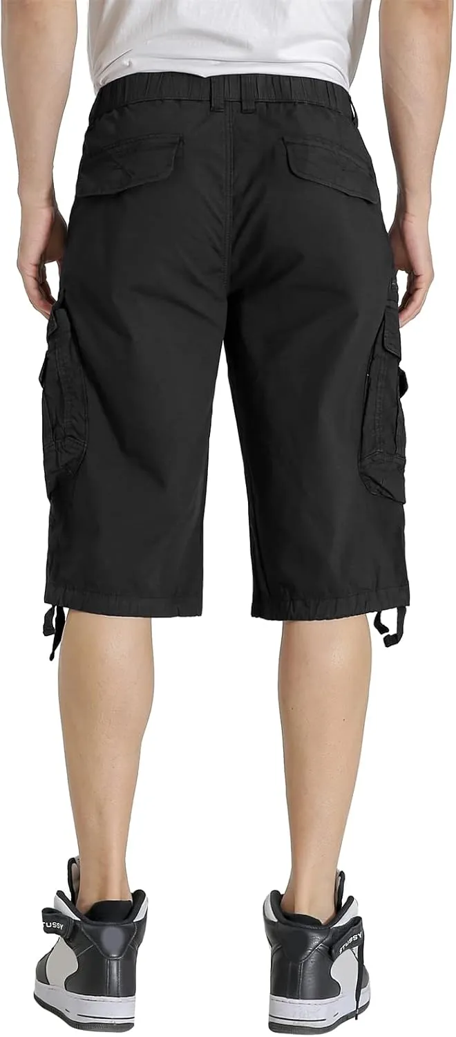 Mens Elastic Waist Cargo Shorts Zipper Pocket Relaxed Fit Stretch Cotton Hiking Camo Cargo Shorts for Men