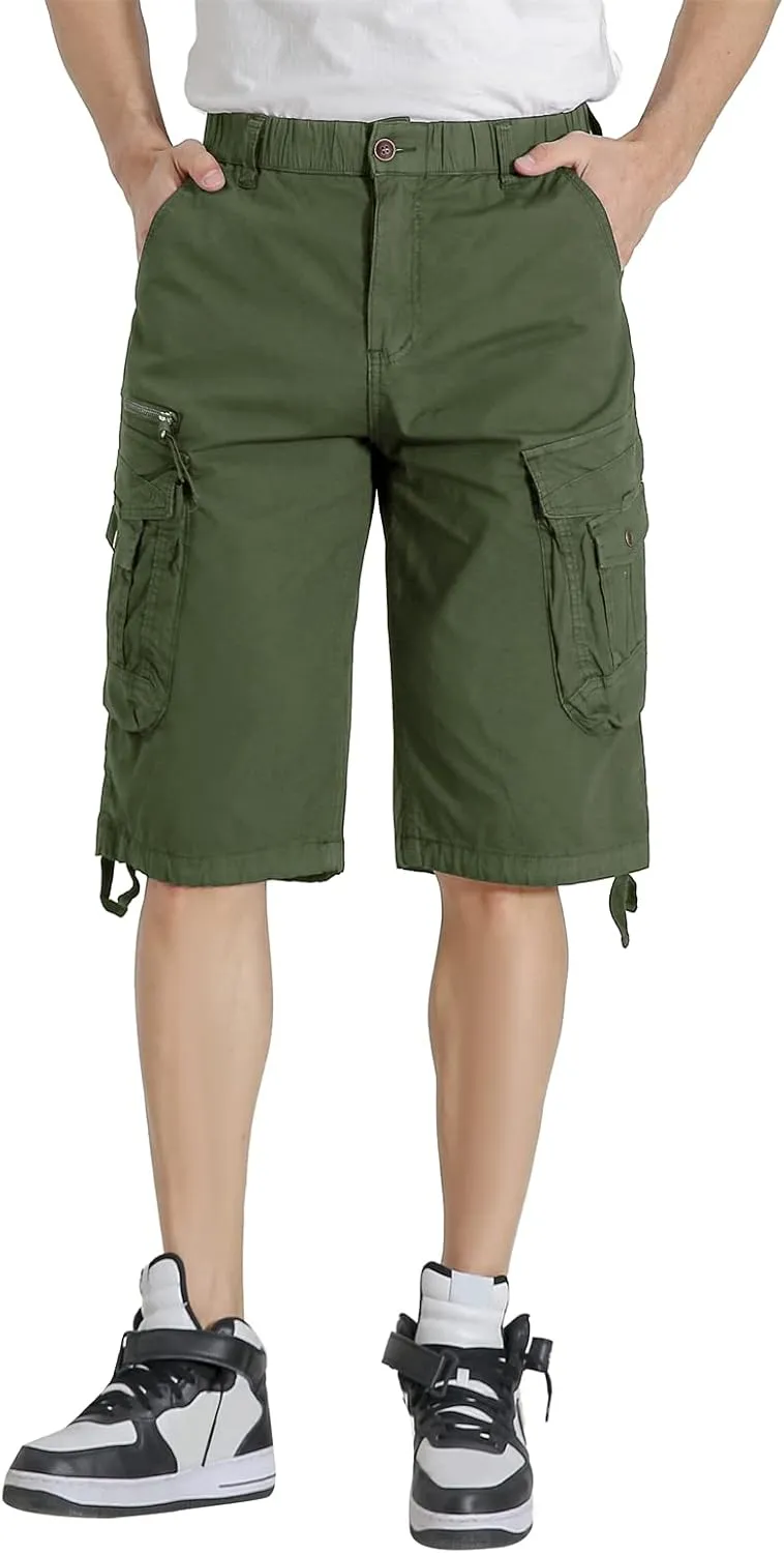 Mens Elastic Waist Cargo Shorts Zipper Pocket Relaxed Fit Stretch Cotton Hiking Camo Cargo Shorts for Men