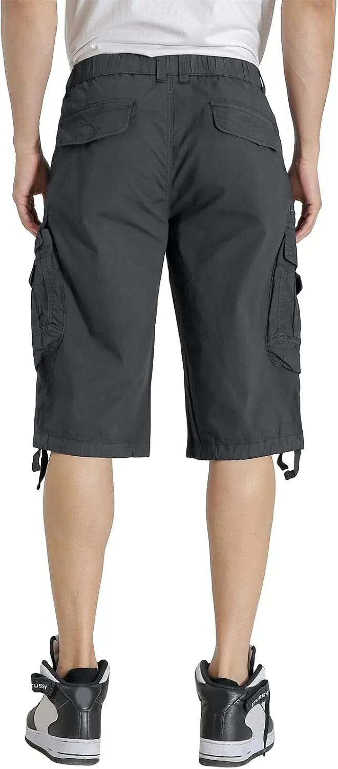 Mens Elastic Waist Cargo Shorts Zipper Pocket Relaxed Fit Stretch Cotton Hiking Camo Cargo Shorts for Men