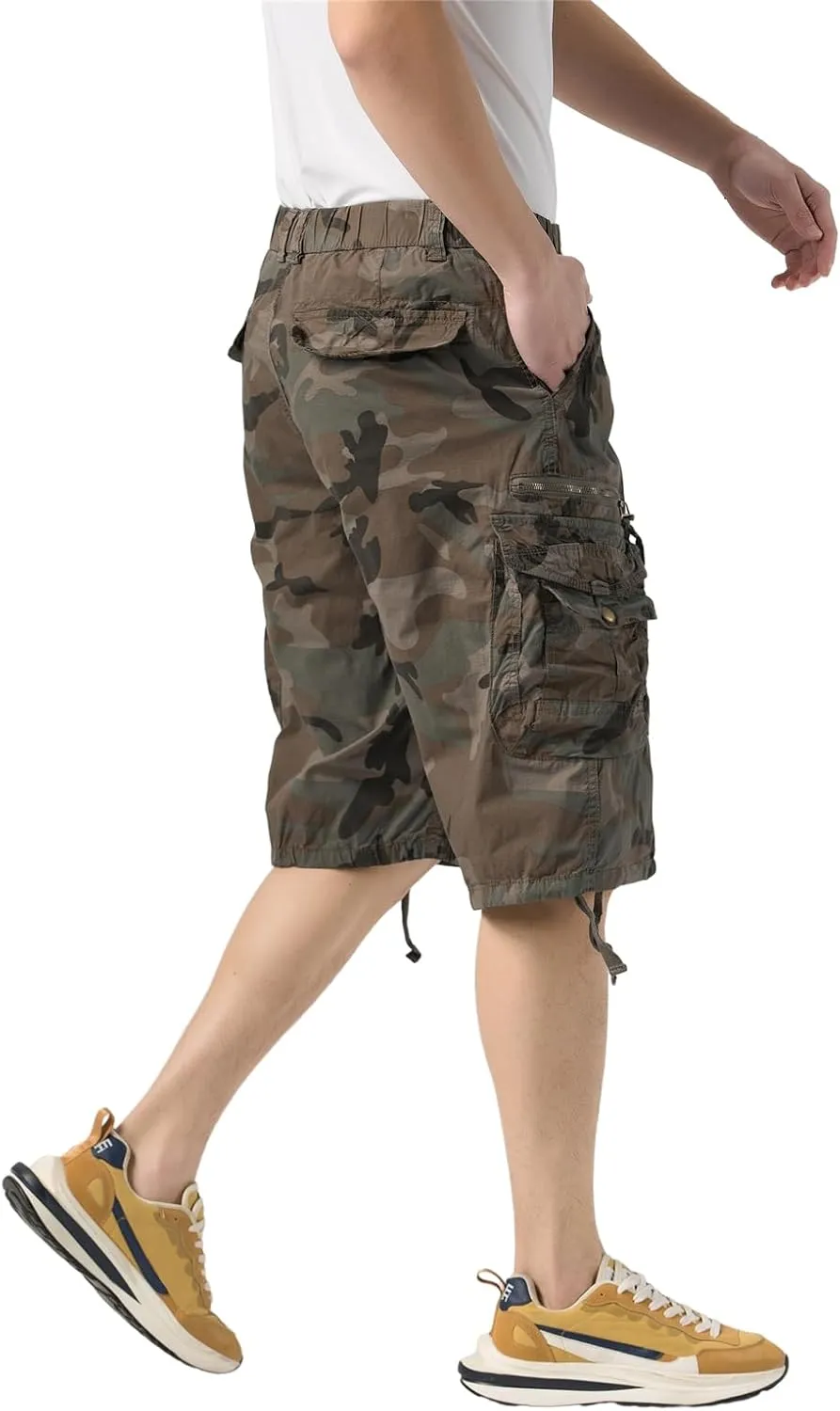 Mens Elastic Waist Cargo Shorts Zipper Pocket Relaxed Fit Stretch Cotton Hiking Camo Cargo Shorts for Men