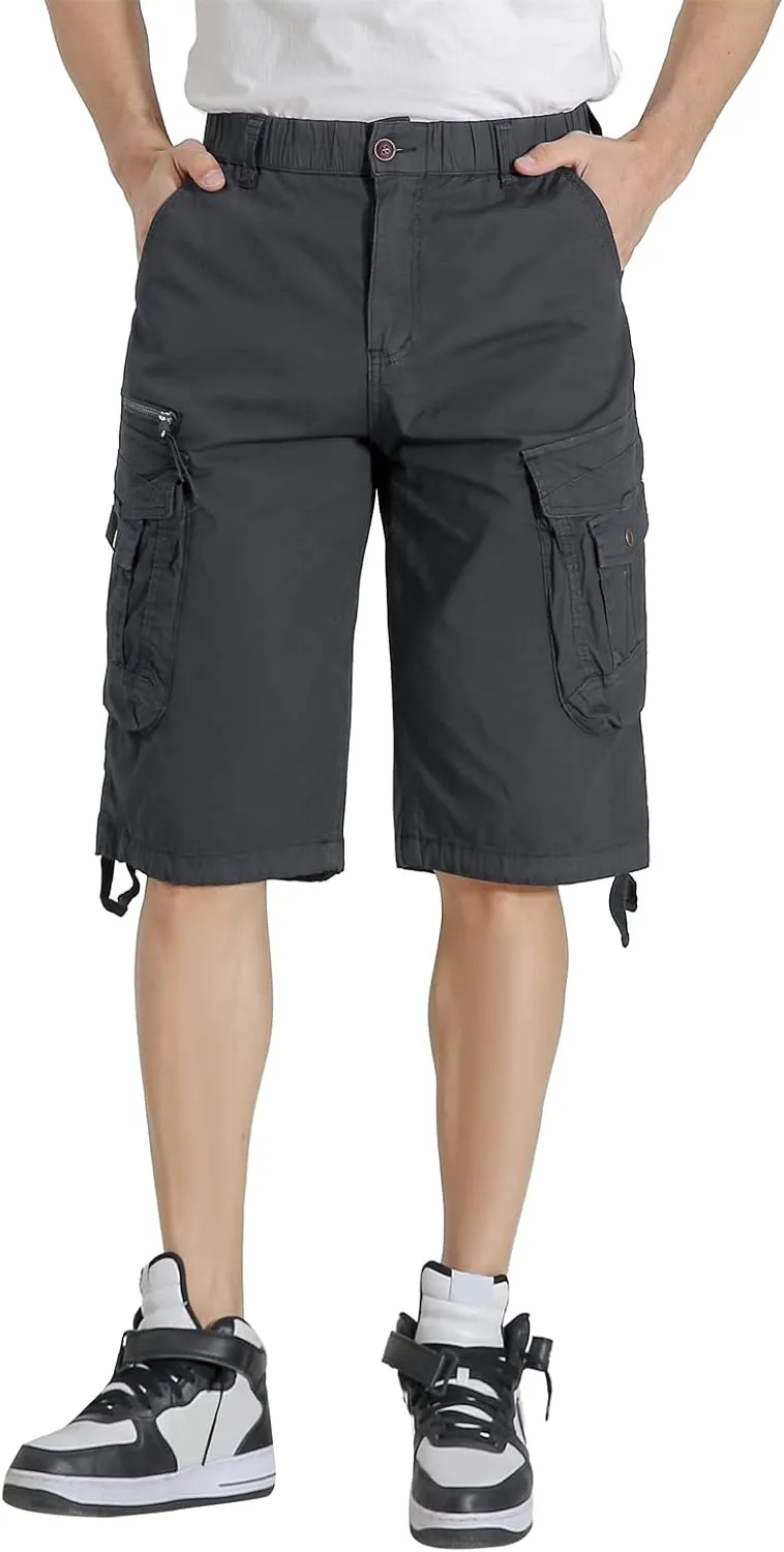 Mens Elastic Waist Cargo Shorts Zipper Pocket Relaxed Fit Stretch Cotton Hiking Camo Cargo Shorts for Men
