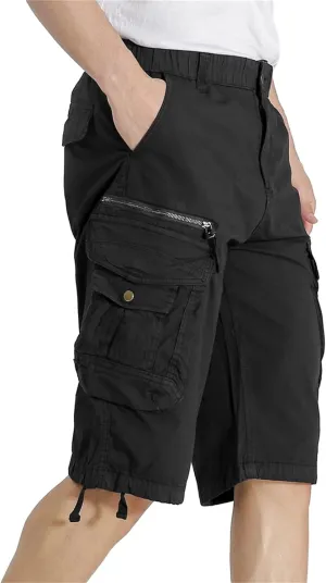 Mens Elastic Waist Cargo Shorts Zipper Pocket Relaxed Fit Stretch Cotton Hiking Camo Cargo Shorts for Men