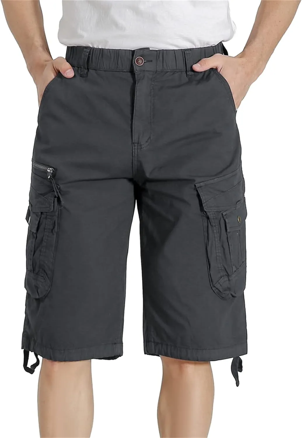 Mens Elastic Waist Cargo Shorts Zipper Pocket Relaxed Fit Stretch Cotton Hiking Camo Cargo Shorts for Men
