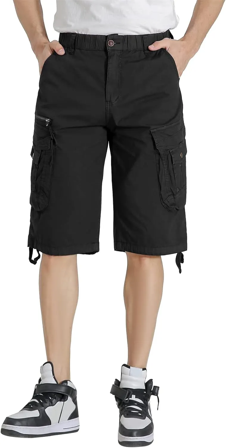 Mens Elastic Waist Cargo Shorts Zipper Pocket Relaxed Fit Stretch Cotton Hiking Camo Cargo Shorts for Men