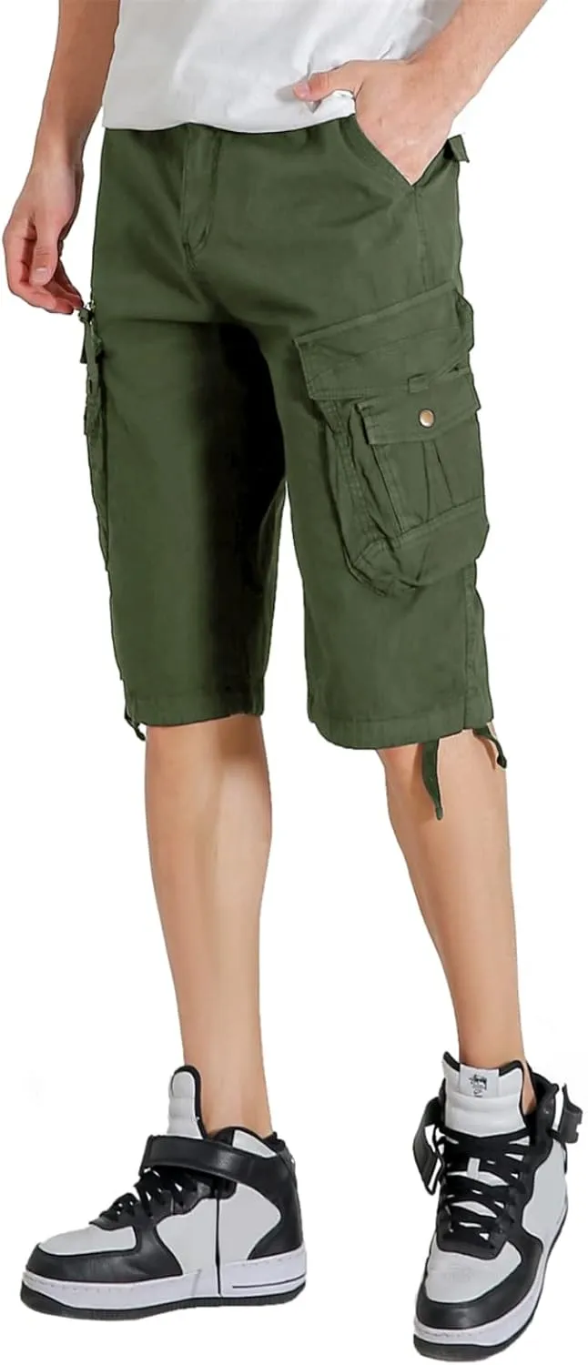 Mens Elastic Waist Cargo Shorts Zipper Pocket Relaxed Fit Stretch Cotton Hiking Camo Cargo Shorts for Men