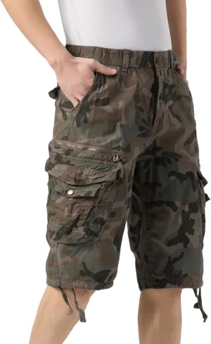 Mens Elastic Waist Cargo Shorts Zipper Pocket Relaxed Fit Stretch Cotton Hiking Camo Cargo Shorts for Men