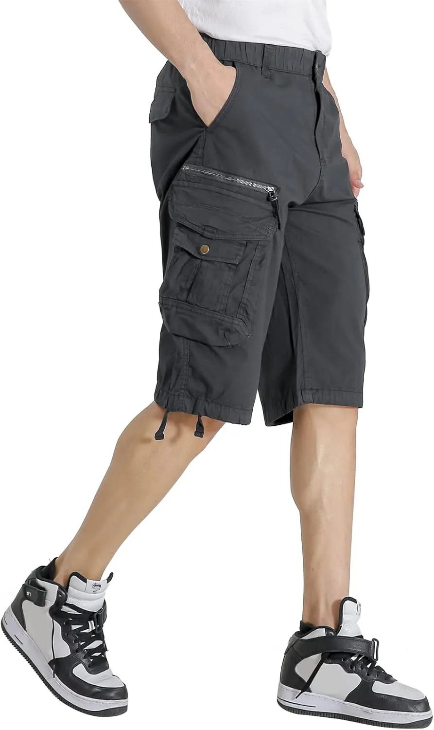 Mens Elastic Waist Cargo Shorts Zipper Pocket Relaxed Fit Stretch Cotton Hiking Camo Cargo Shorts for Men