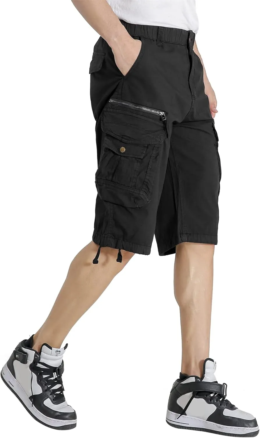 Mens Elastic Waist Cargo Shorts Zipper Pocket Relaxed Fit Stretch Cotton Hiking Camo Cargo Shorts for Men