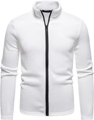 Men's Fleece Full Zip Jacket Lightweight Stand Collar Jackets Soft Warm Windproof Casual Workout Sports Coats
