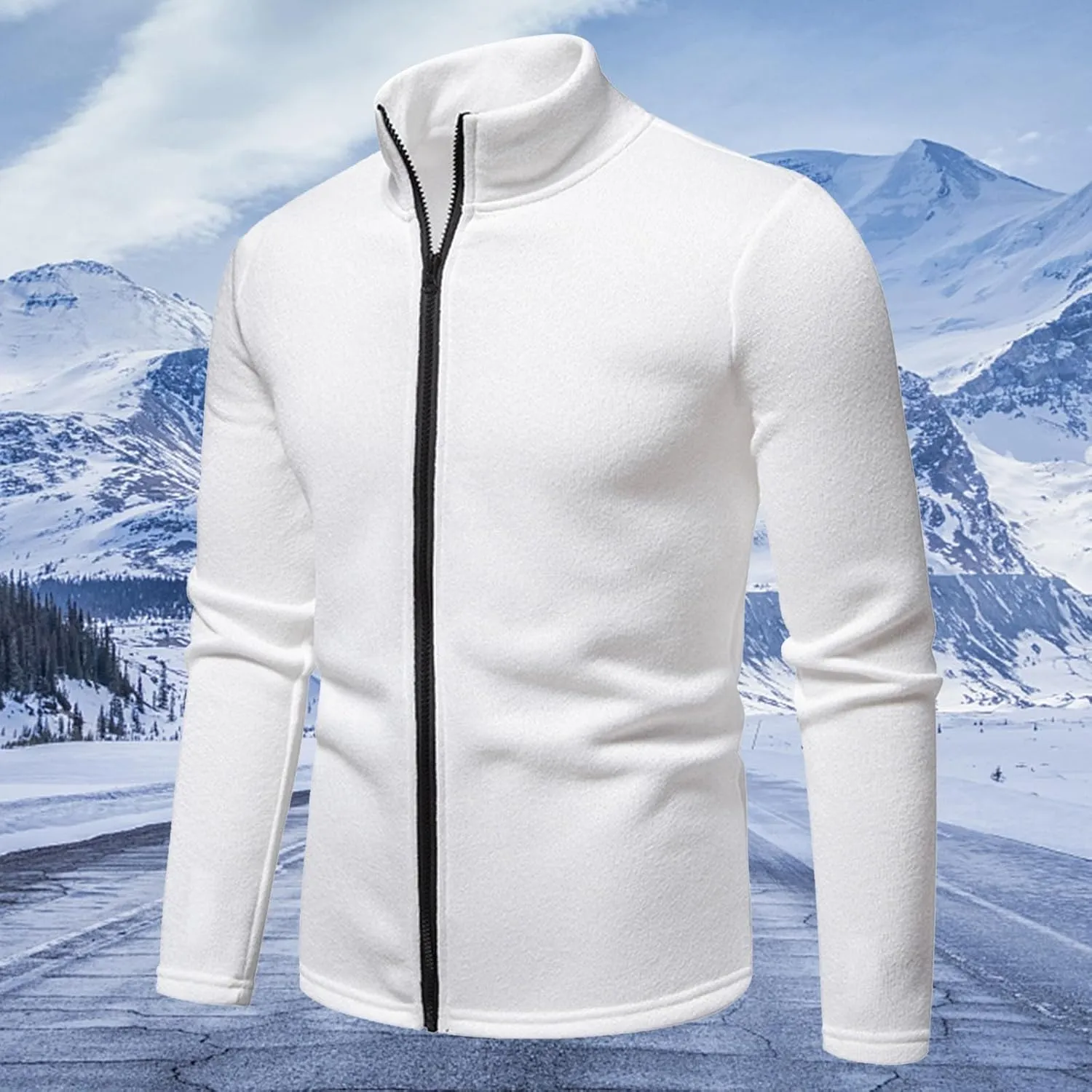 Men's Fleece Full Zip Jacket Lightweight Stand Collar Jackets Soft Warm Windproof Casual Workout Sports Coats