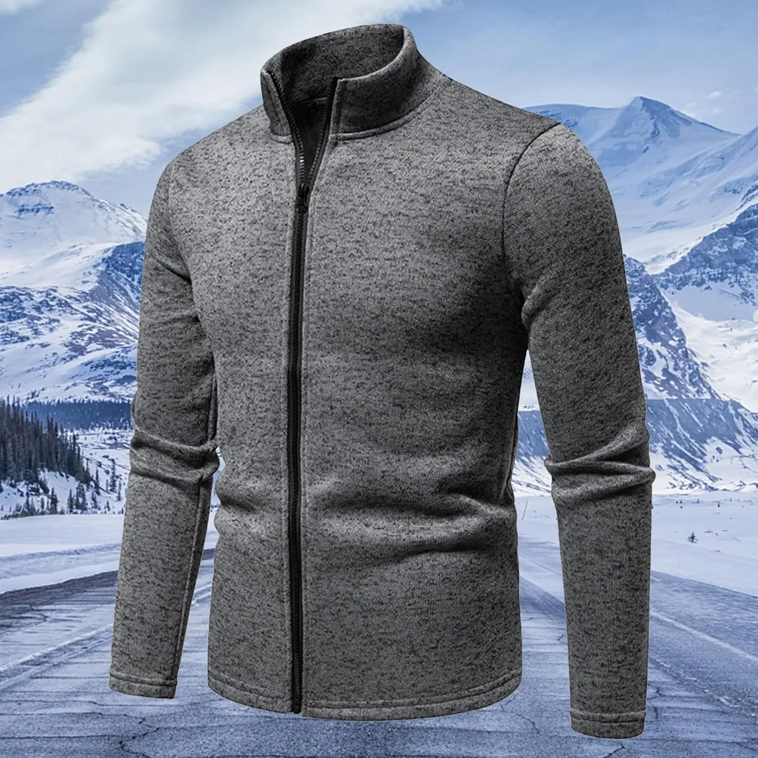 Men's Fleece Full Zip Jacket Lightweight Stand Collar Jackets Soft Warm Windproof Casual Workout Sports Coats