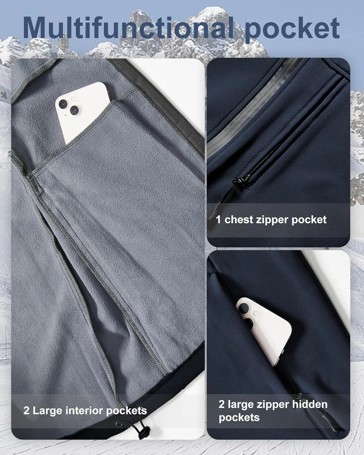 Men's Golf Vest Windproof Softshell Vest Running Outerwear Fleece Lined Sleeveless Jacket for Hiking Travel