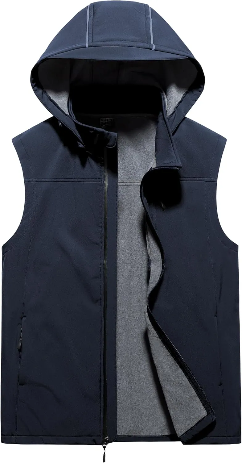 Men's Golf Vest Windproof Softshell Vest Running Outerwear Fleece Lined Sleeveless Jacket for Hiking Travel