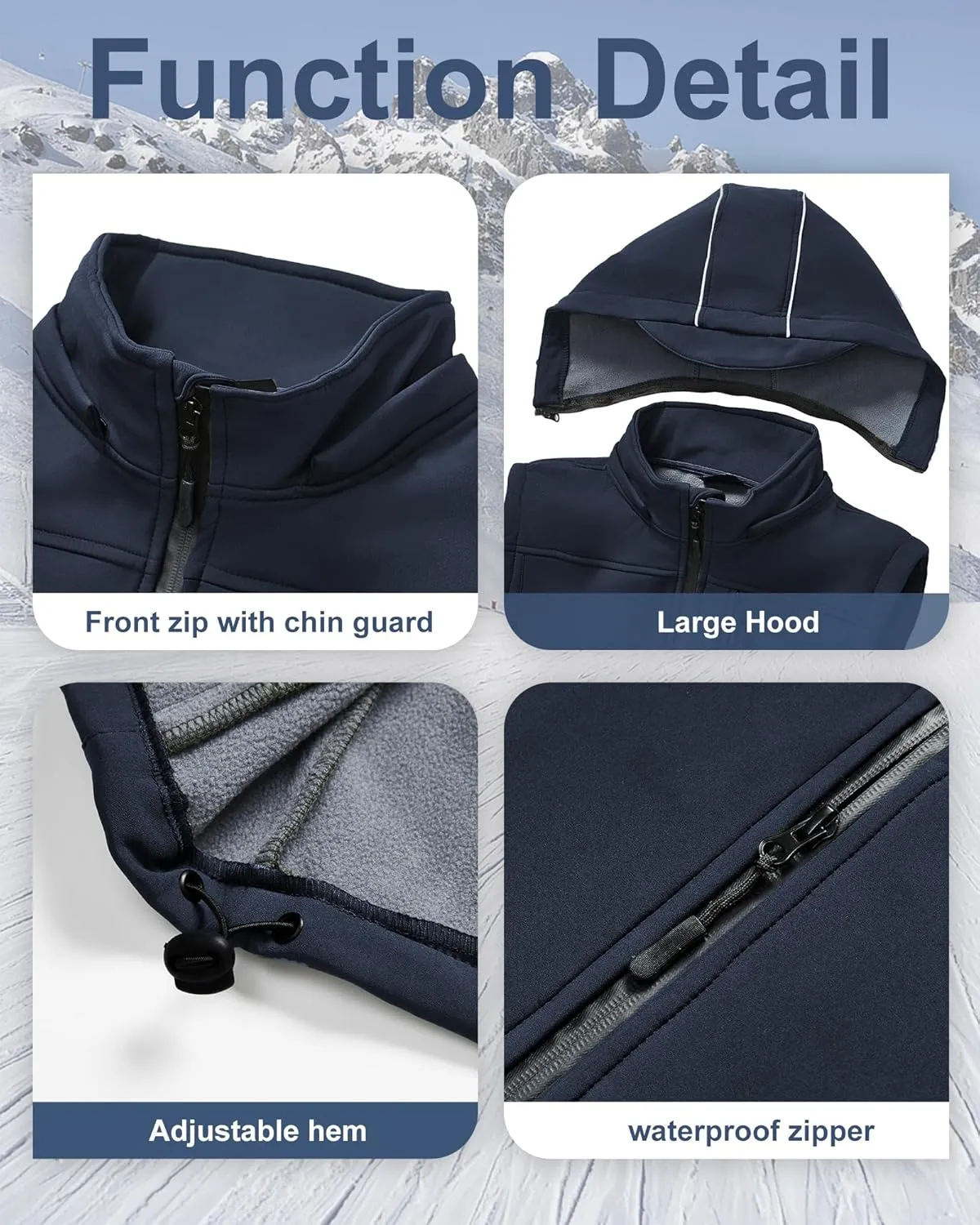 Men's Golf Vest Windproof Softshell Vest Running Outerwear Fleece Lined Sleeveless Jacket for Hiking Travel