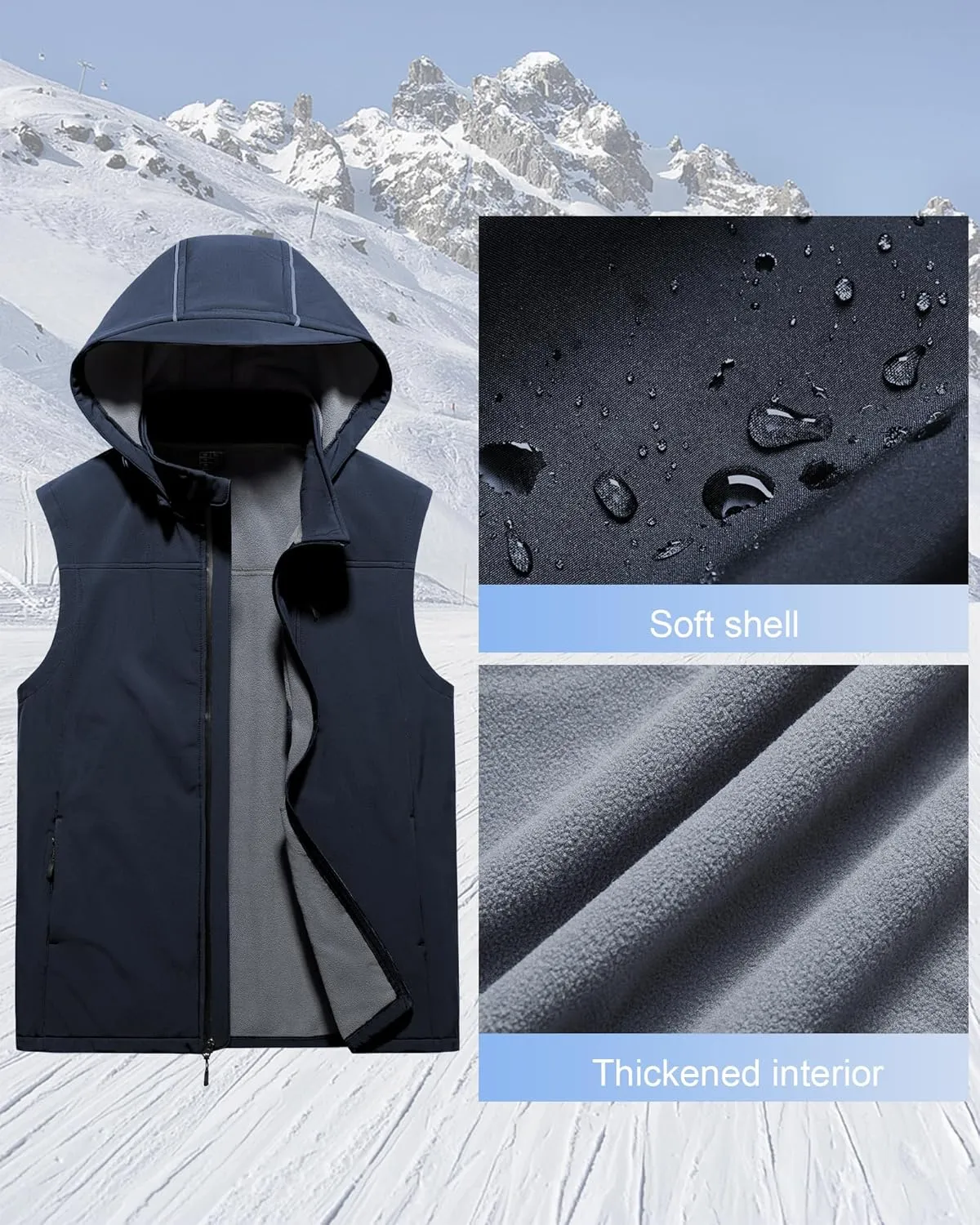 Men's Golf Vest Windproof Softshell Vest Running Outerwear Fleece Lined Sleeveless Jacket for Hiking Travel