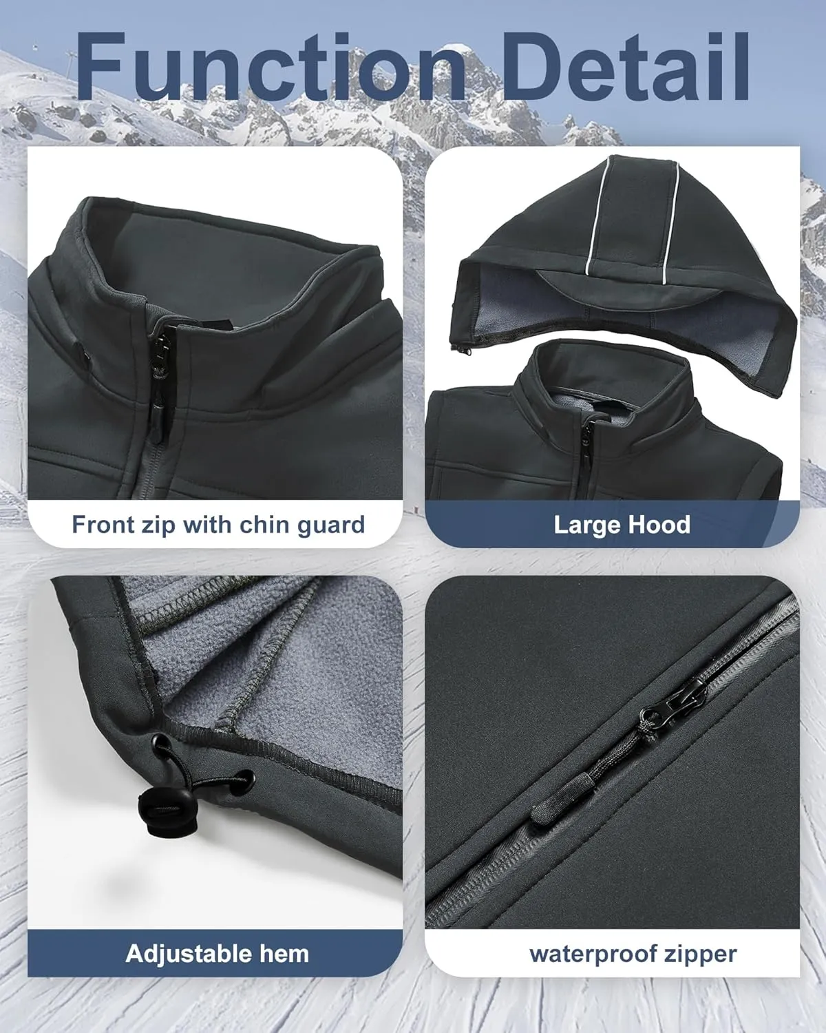 Men's Golf Vest Windproof Softshell Vest Running Outerwear Fleece Lined Sleeveless Jacket for Hiking Travel