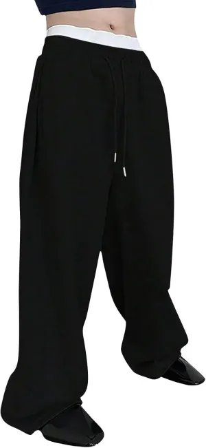 Mens Jogging Casual Baggy Cargo Sweatpants Drawstring Open Bottom Sweat Pants Straight Leg Athletic Sport Jogger