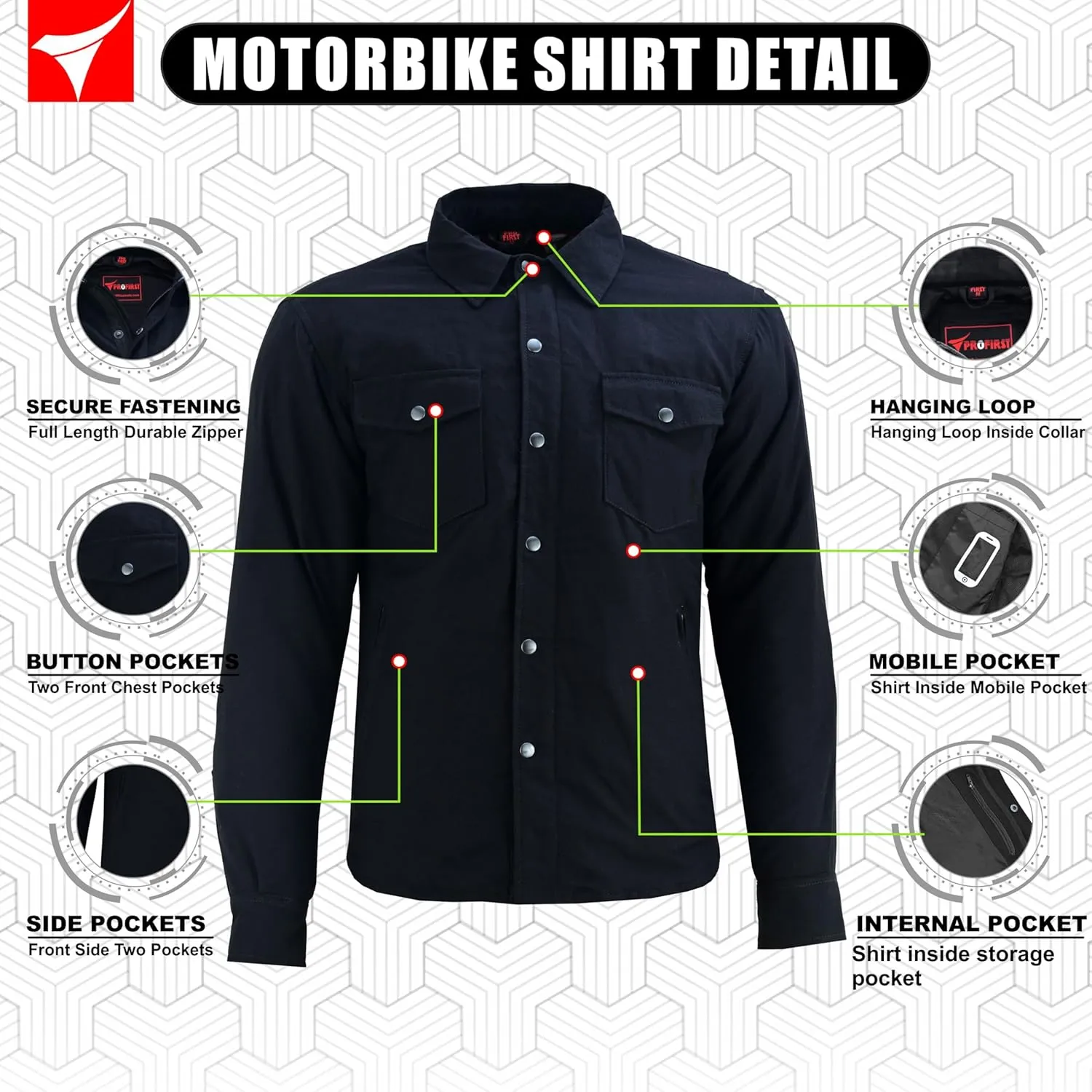 Men's Motorcycle Riding Flannel Shirt, Concealed Carry Jacket,CE Approved with Level 1 Protection Kevlar on Protected Areas