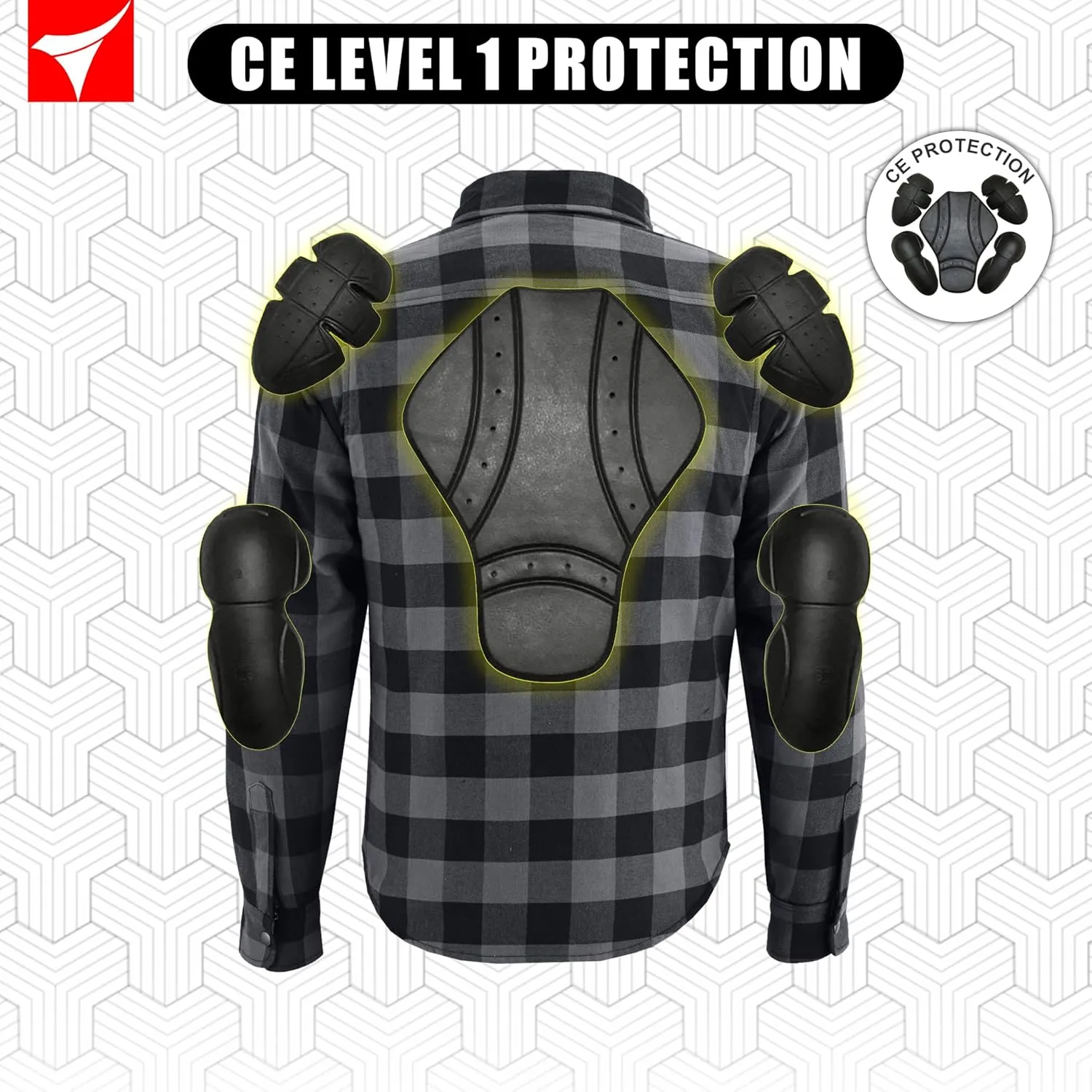 Men's Motorcycle Riding Flannel Shirt, Concealed Carry Jacket,CE Approved with Level 1 Protection Kevlar on Protected Areas