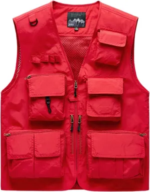 Mens Outdoor Work Safari Fishing Travel Photo Vest with Pockets Unisex Utility Journalist Cargo Vests Hiking Waistcoat