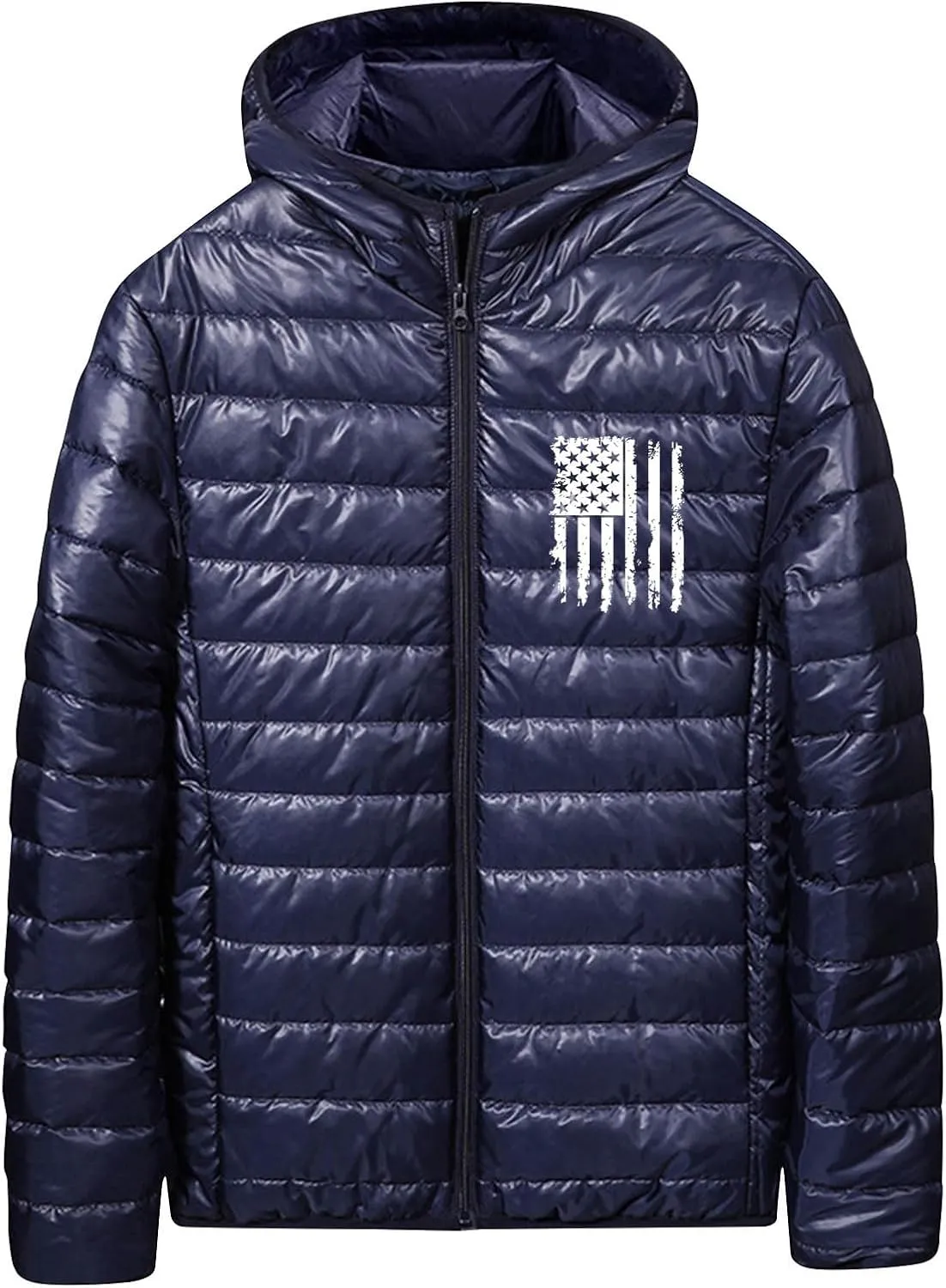 Men's Shiny Puffer Jacket Winter Warm Down Coats Packable Hooded Waterproof Outerwear with Pockets
