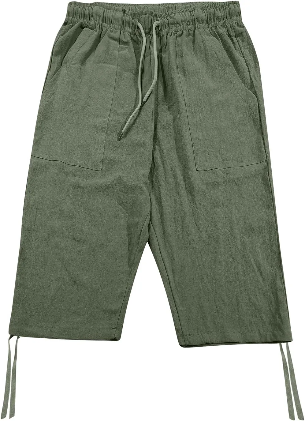 Mens Shorts Cotton Linen Beach Yoga Pants Below Knee Length Casual Loose Fit Canvas Utility Hiker Shorts