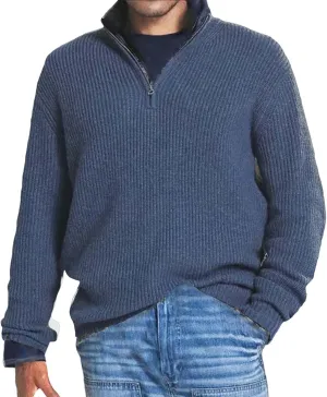 Men's Solid Rib Knit Sweater Quarter Zip Pullover Stand Collar V Neck Long Sleeve Top Lightweight Loose Sportwear