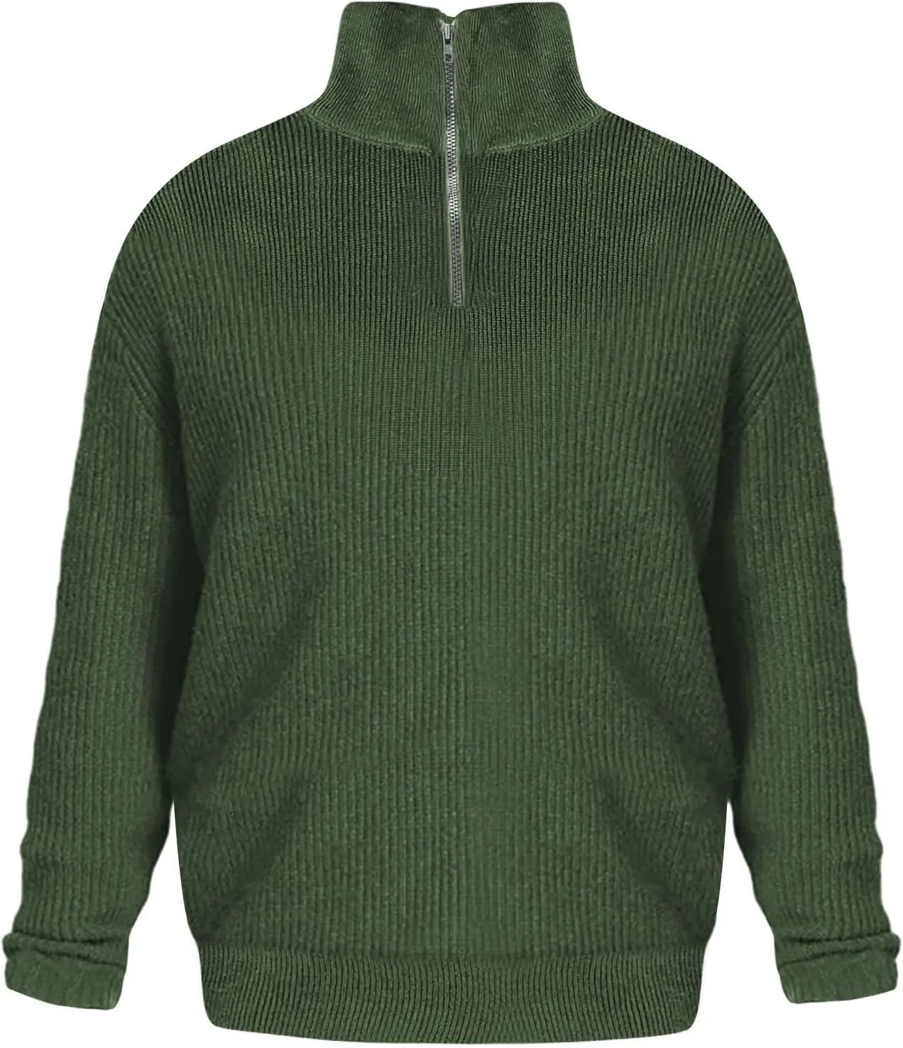 Men's Solid Rib Knit Sweater Quarter Zip Pullover Stand Collar V Neck Long Sleeve Top Lightweight Loose Sportwear