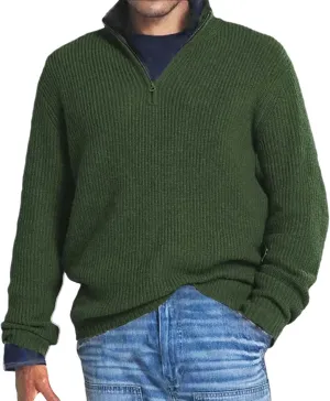 Men's Solid Rib Knit Sweater Quarter Zip Pullover Stand Collar V Neck Long Sleeve Top Lightweight Loose Sportwear