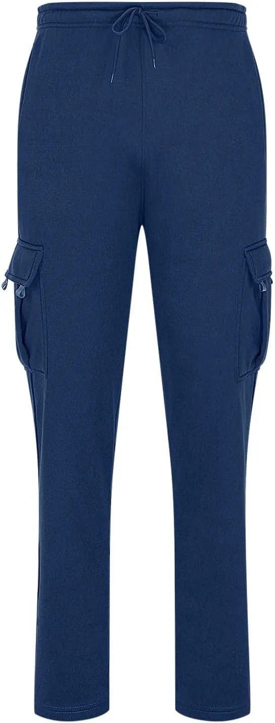 Men's Sweatpants Open Bottom Baggy Straight Leg Elastic Waist Athletic Running Heavyweight Cargo with Pockets