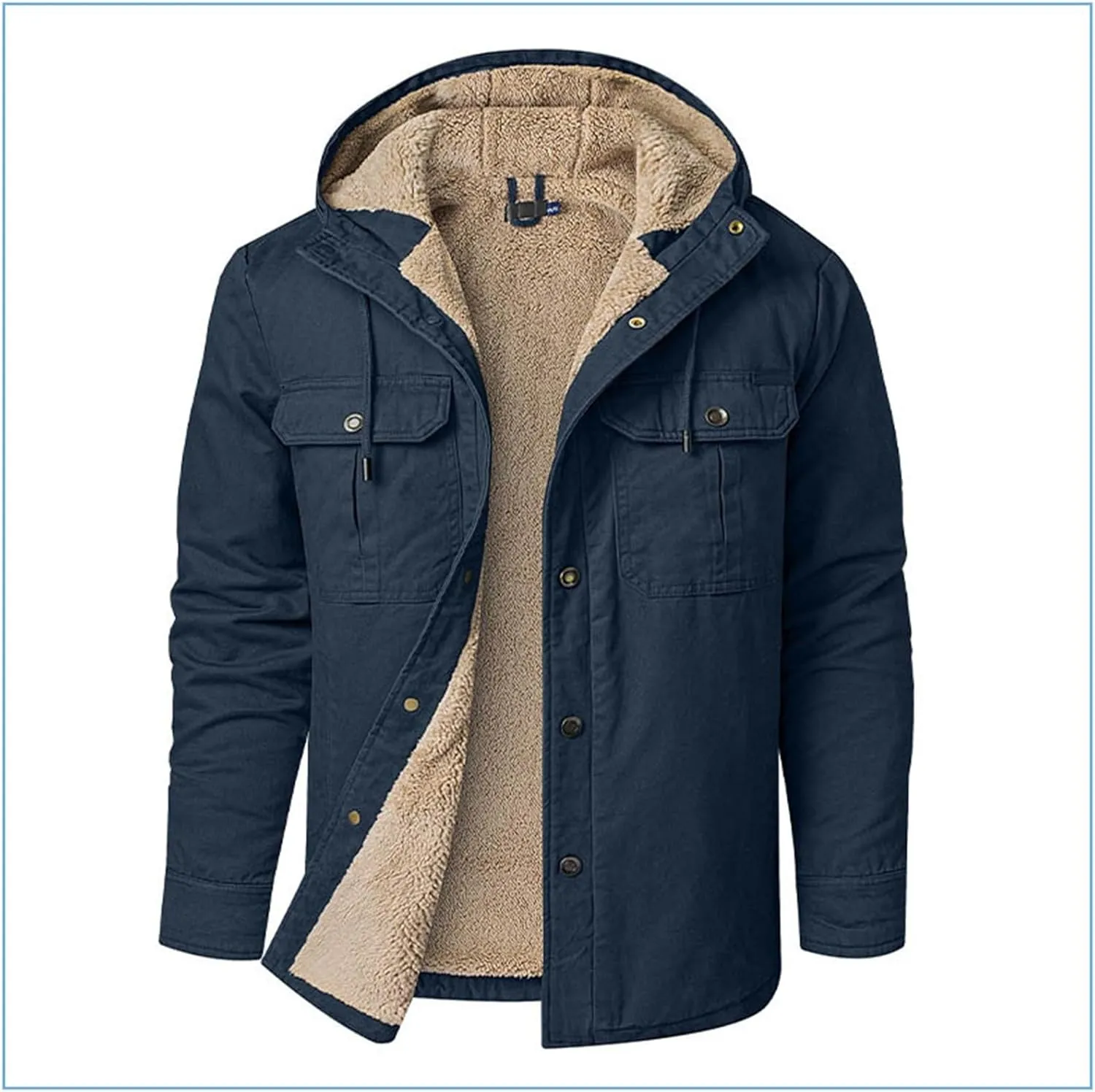 Men's Thicken Fleece Hoodies with Pockets Sherpa Lined Military Tactical Warm Winter Jacket Outdoor Utility Work Coat