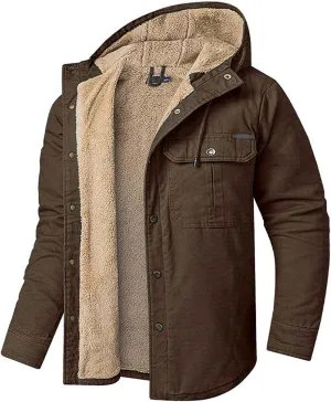 Men's Thicken Fleece Hoodies with Pockets Sherpa Lined Military Tactical Warm Winter Jacket Outdoor Utility Work Coat
